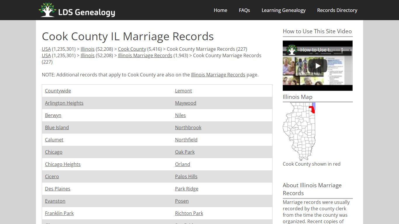 Cook County IL Marriage Records - LDS Genealogy